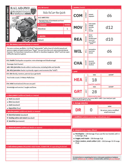 Stillfleet Character Sheet and Pregens